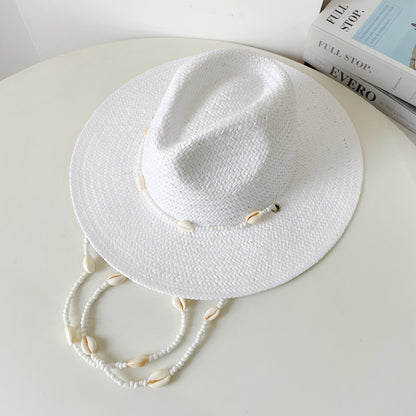 Women's Papyrus Conical Sun Hat with Shell Chain | Bohemian Summer Hat