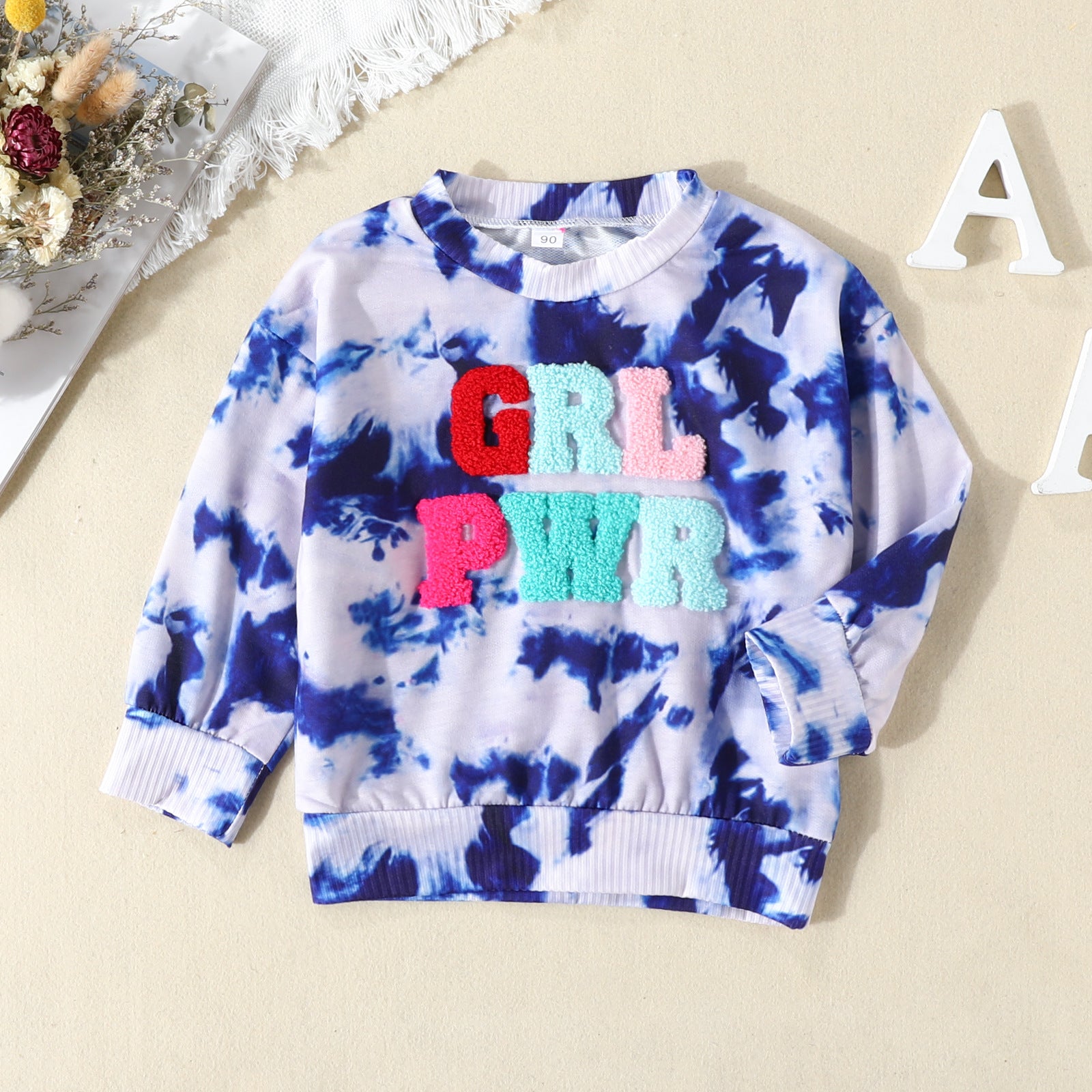 Girls' Letter Print Tie-Dye Long Sleeve Top | Kids Cotton Top