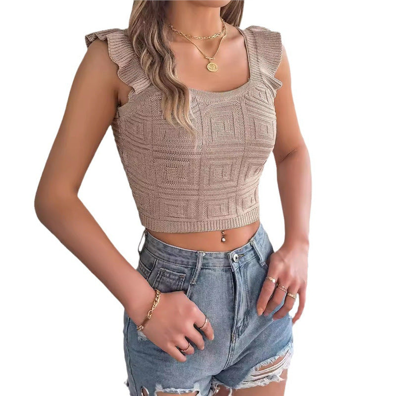 Women's Ruffle Trim Viscose Crop Top – 5 Colours, Sizes S–XL