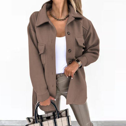 Women's Lapel Wool-Style Coat – Mid-Length, 8 Colours, Sizes S–3XL