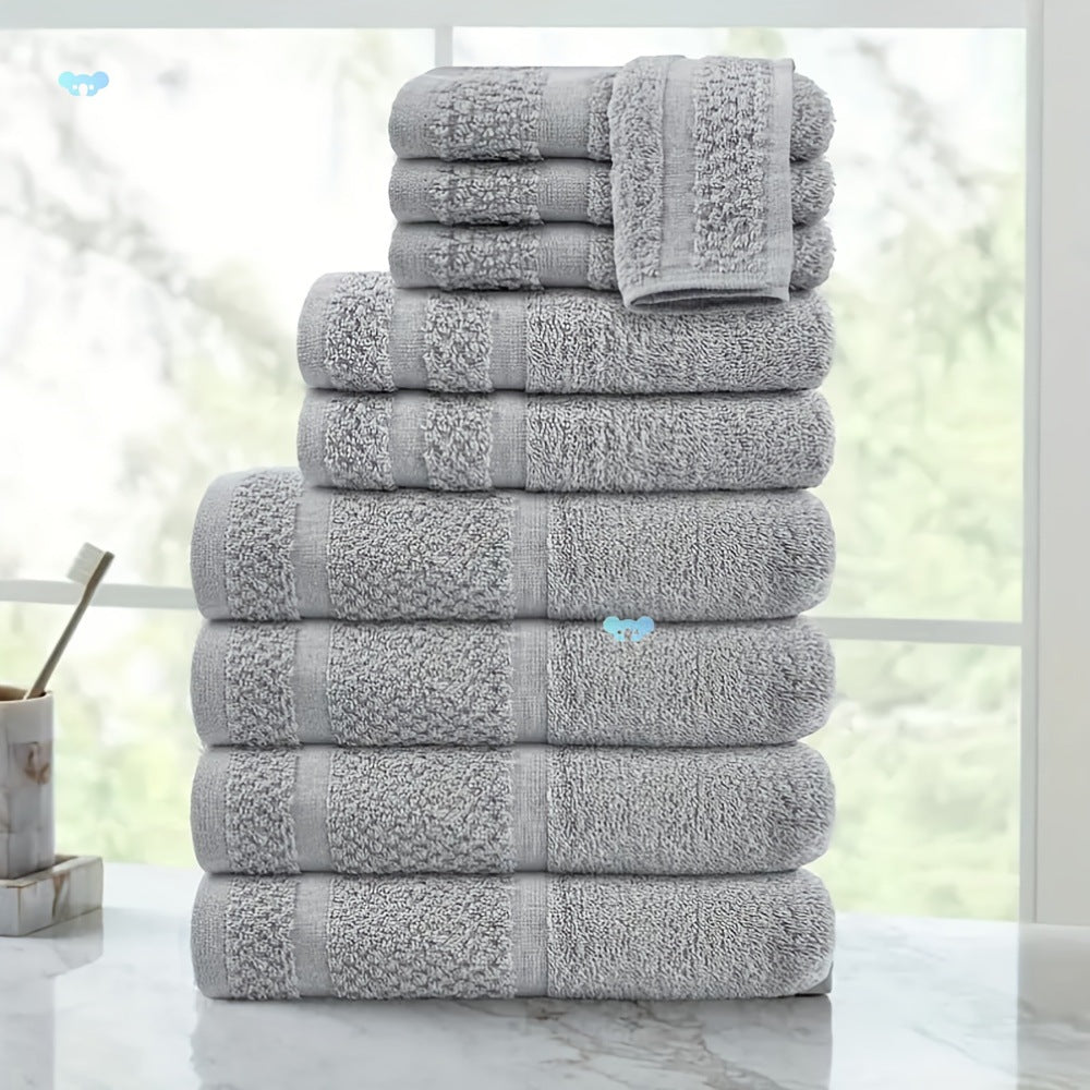 10-Piece Cotton Blend Towel Set | Bath, Hand & Face Towels | 4 Colours