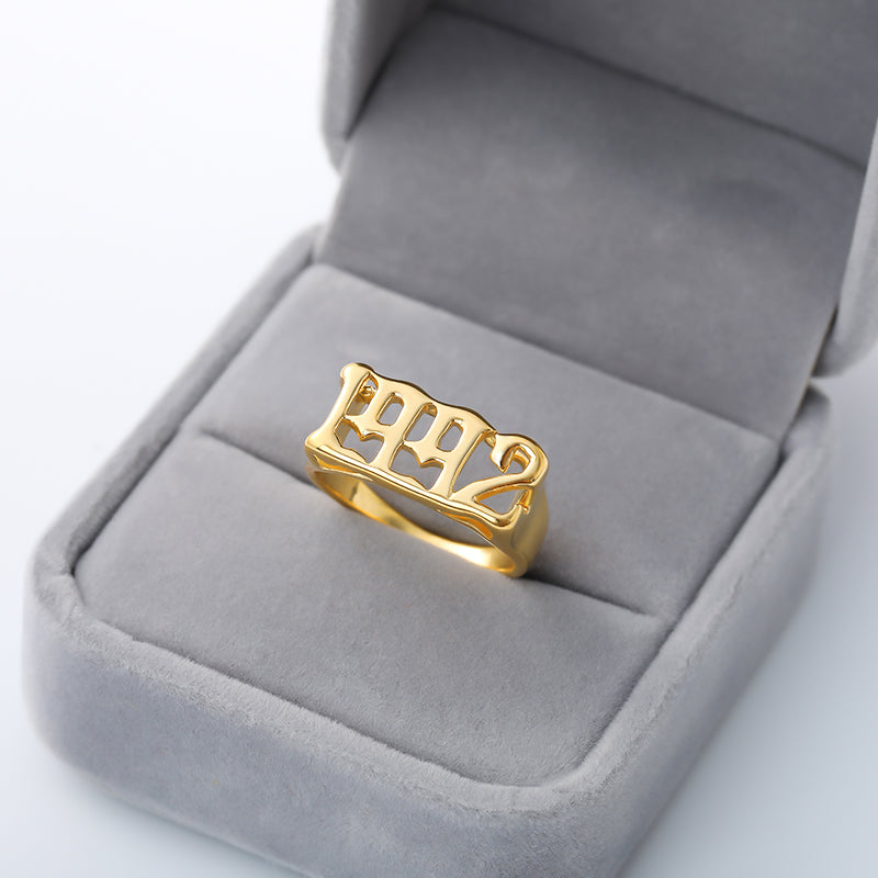 Unisex Birth Year Date Ring – Stainless Steel, Gold, Platinum & Rose Gold