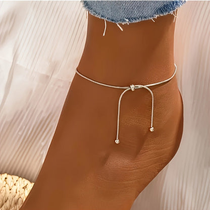 Women's Adjustable Flower Anklet – Minimalist Alloy Bead Ankle Bracelet