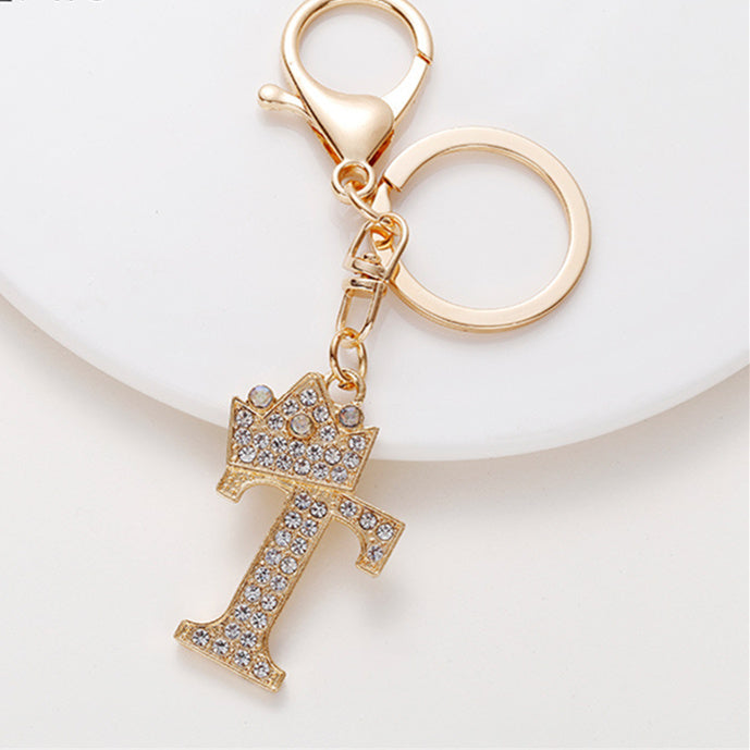 Crystal Crown Initial Letter Keychain A-Z