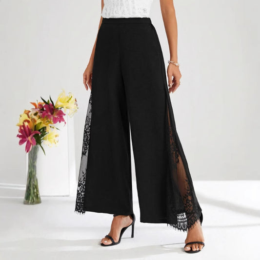 Women's High Waist Lace Panel Cropped Trousers - Smart Casual