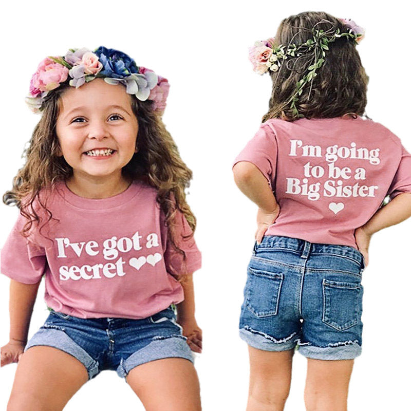 Girls Letter & Heart Print Short Sleeve T-Shirt – Pink