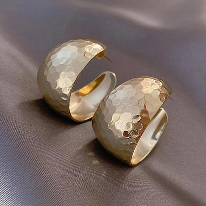 Wide Hoop Earrings | Asymmetric Electroplated Metal Earrings for Women