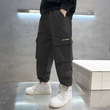 Boys Cotton Cargo Trousers | Multi-Pocket Casual Pants | Heights 110-170cm