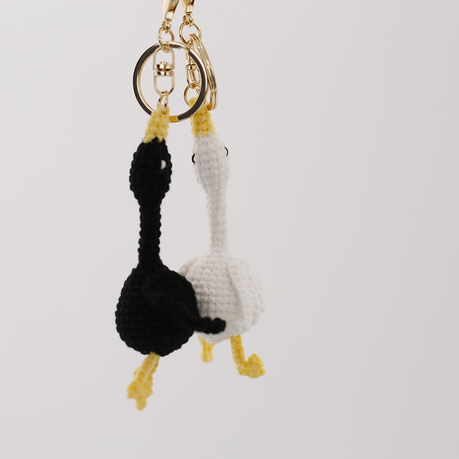 Hand-Crocheted Wool Goose Keychain | White & Black