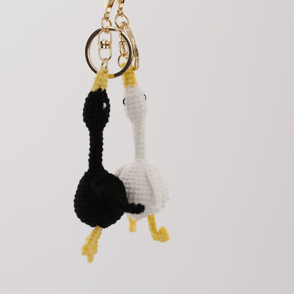 Hand-Crocheted Wool Goose Keychain | White & Black
