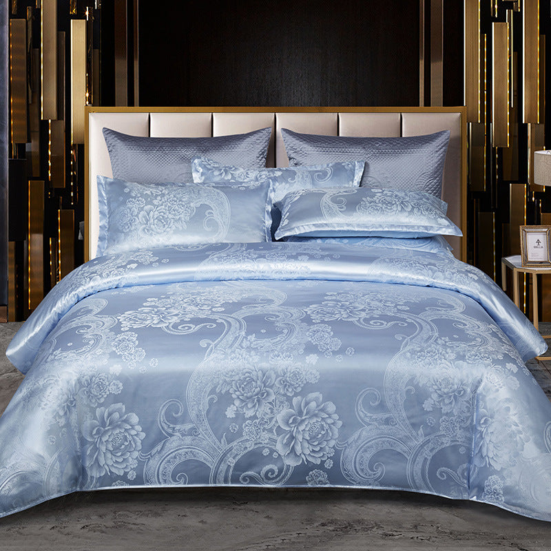 Jacquard Satin Floral Bedding Set – Polyester-Cotton, 9 Colours