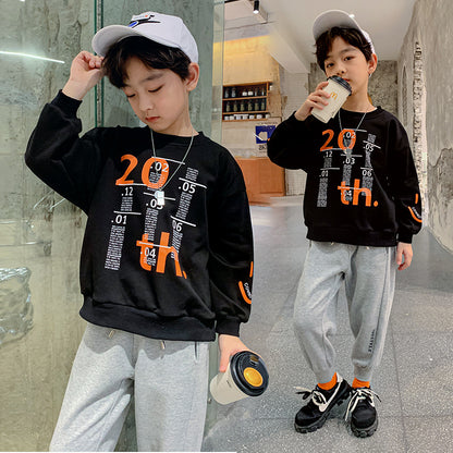 Children's Letter Print Cotton Pullover Sweatshirt | Boys Casual Top