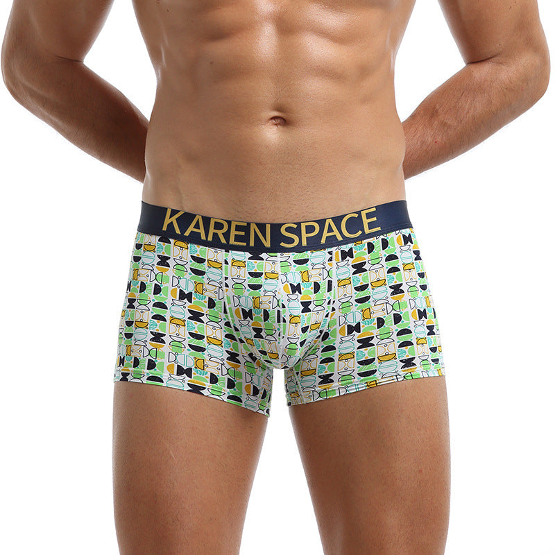 Men's Ice Silk Printed Boxer Shorts – Breathable Low-Rise Trunks