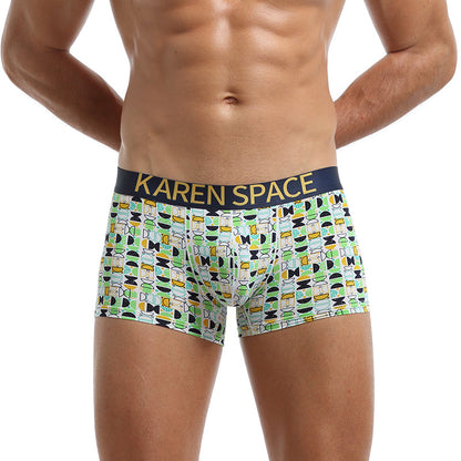 Men's Ice Silk Printed Boxer Shorts – Breathable Low-Rise Trunks