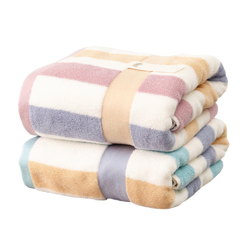 Pure Cotton Striped Bath & Beach Towel | Large 90×180cm | Blue & Pink