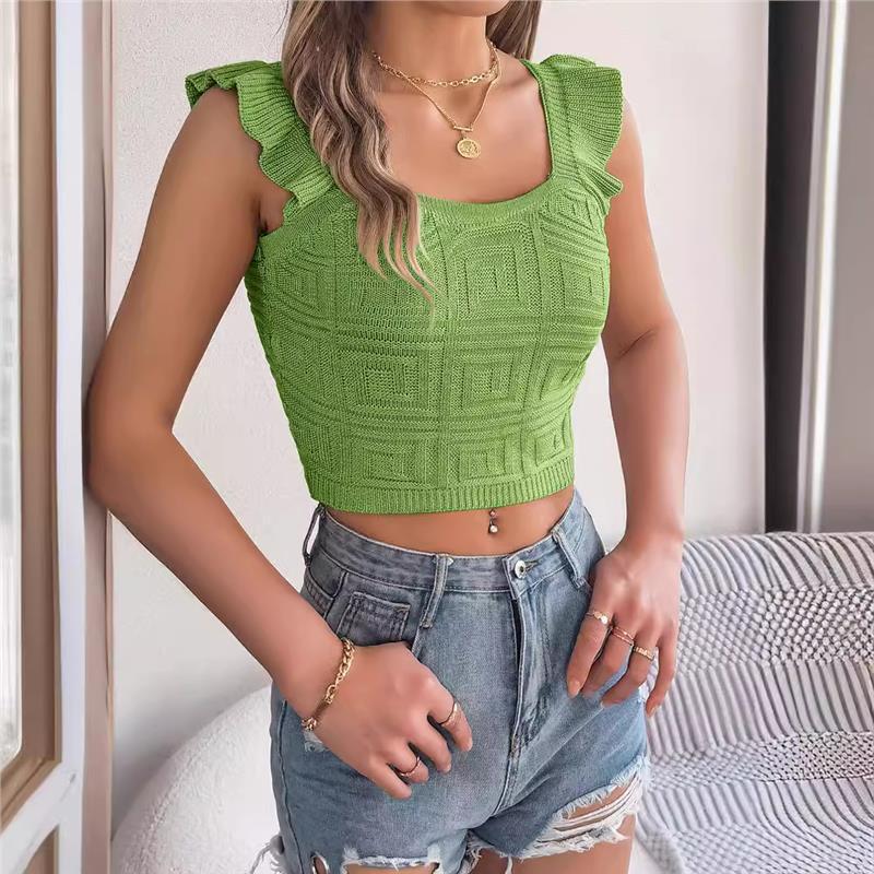Women's Ruffle Trim Viscose Crop Top – 5 Colours, Sizes S–XL