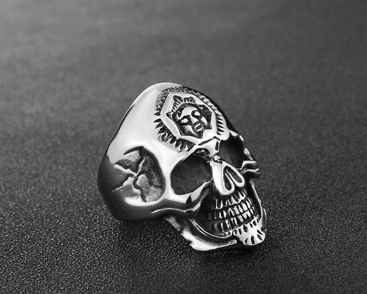 Men's Titanium Steel Skull Ring – Silver Punk Personality Statement Band