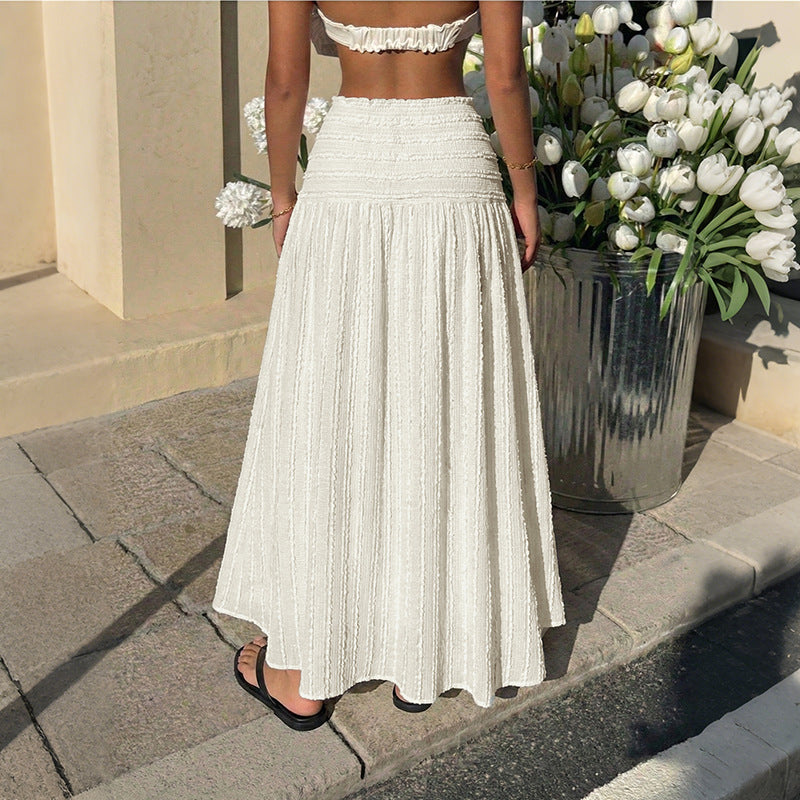 Women's Beige Patchwork Elastic Waist Resort Skirt | S-XL