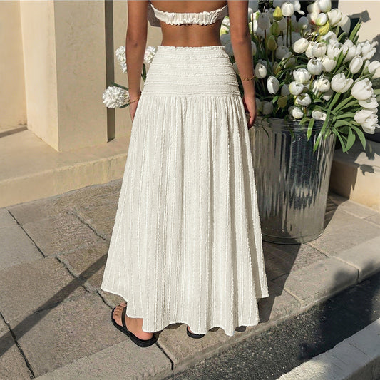 Women's Beige Patchwork Elastic Waist Resort Skirt | S-XL