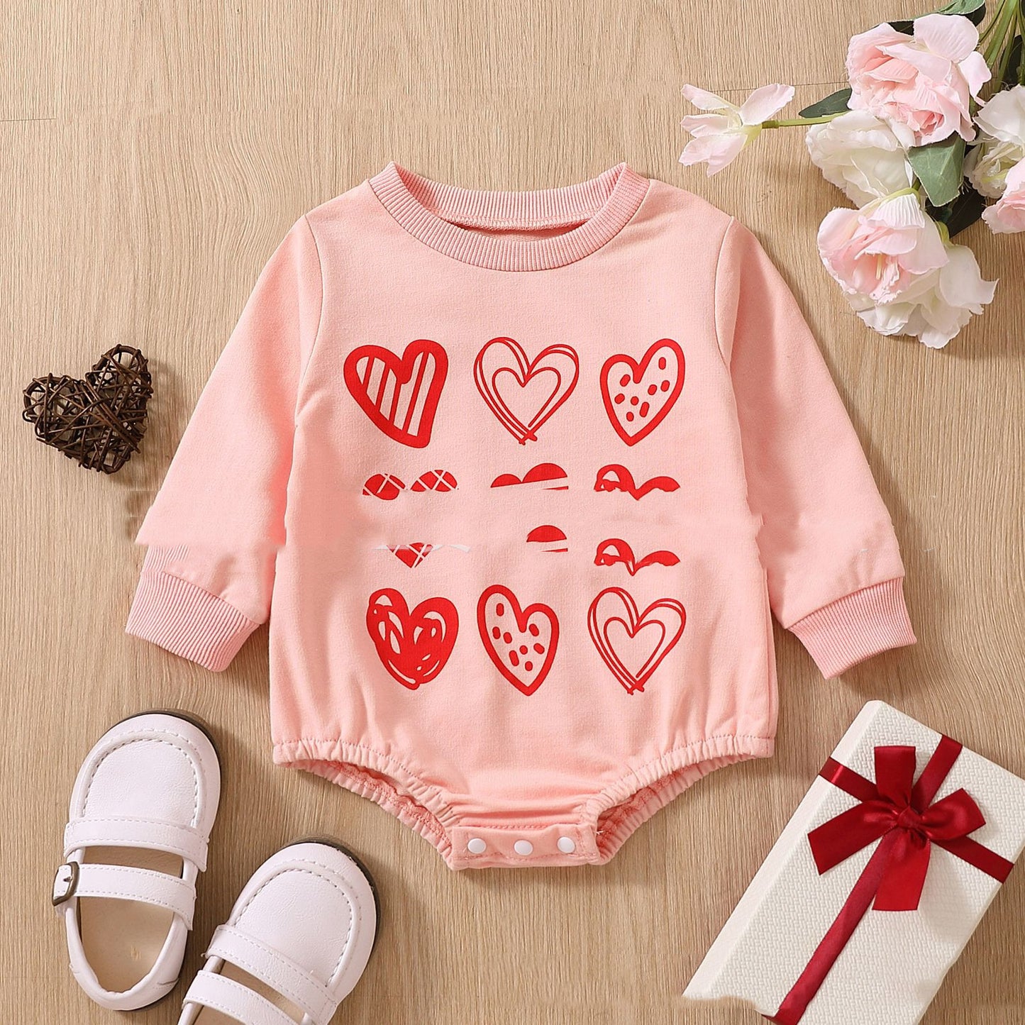 Baby Long Sleeve Cotton Romper – Soft Snap-Button Bodysuit