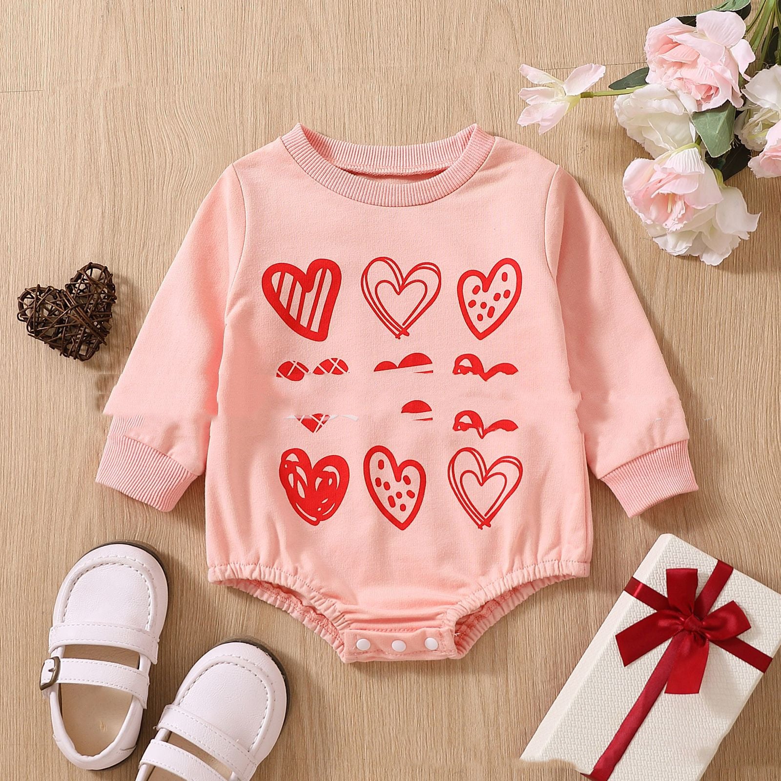 Baby Long Sleeve Cotton Romper – Soft Snap-Button Bodysuit