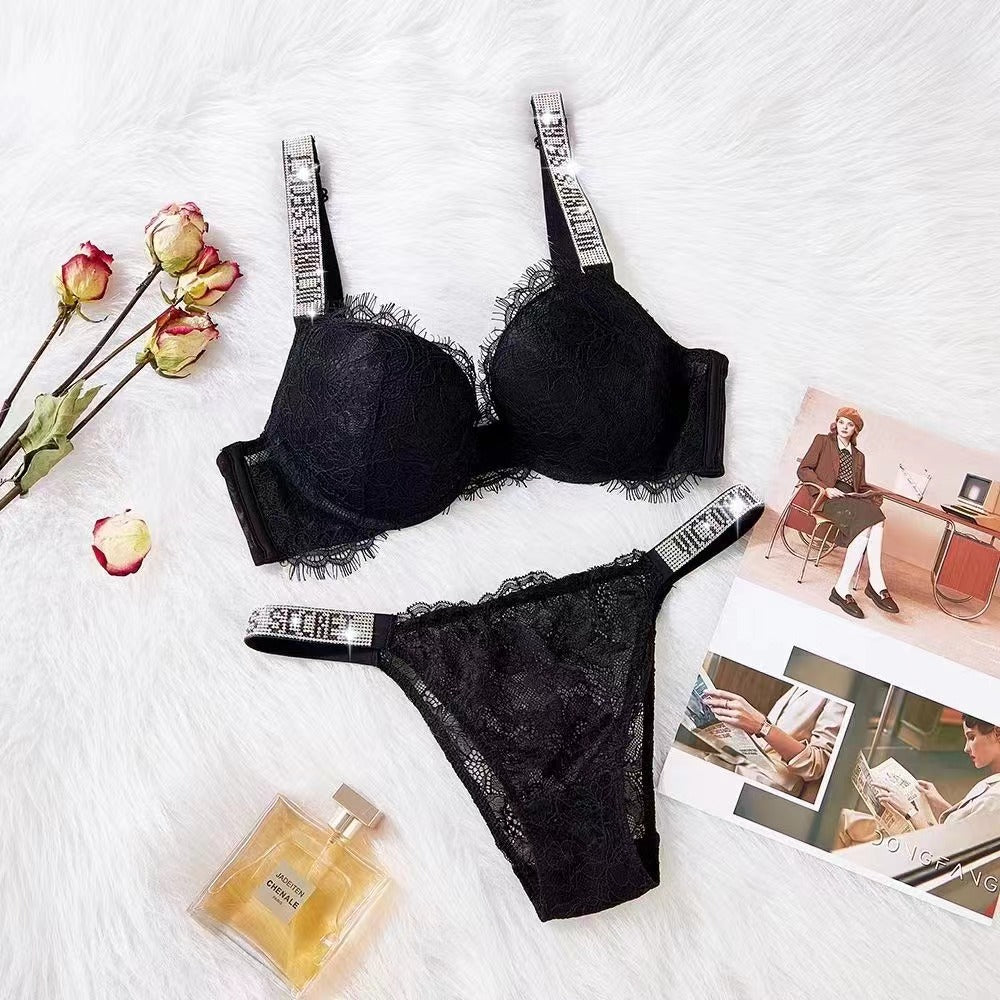 Lace Rhinestone 3/4 Cup Bra and Knicker Set | 4 Colours