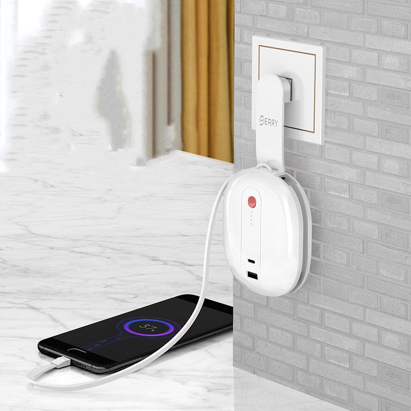 10,000mAh Power Bank with Built-In Plug – Compact Wall Charger & Portable Battery Black & White