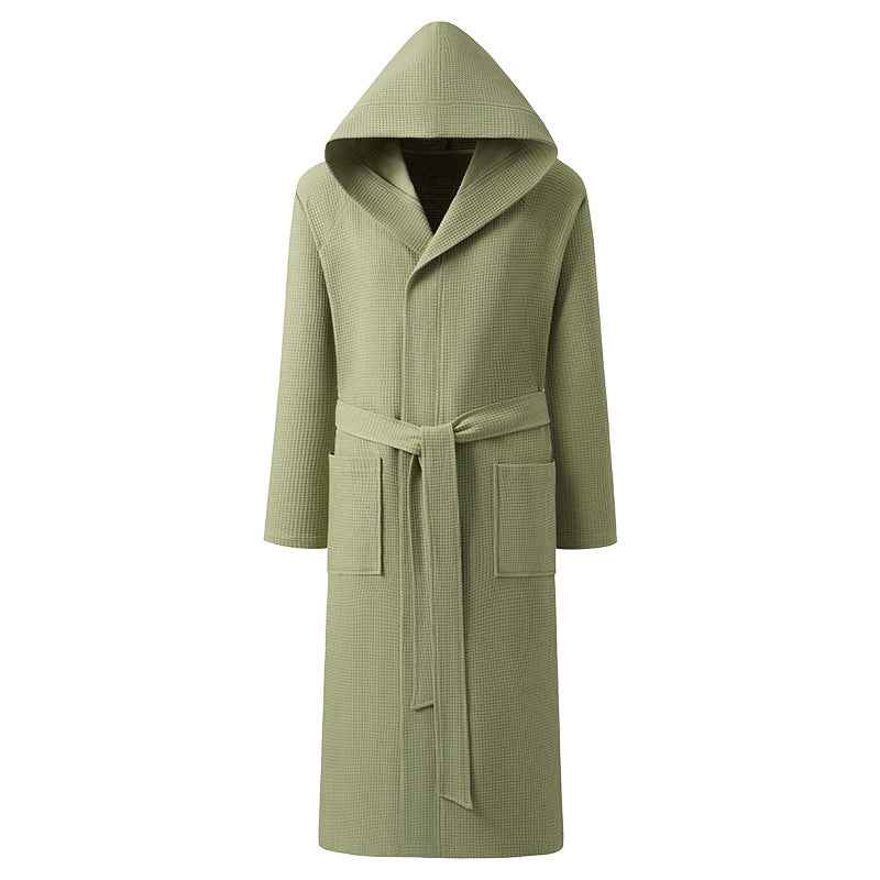 Men’s Cotton Waffle Weave Hooded Bathrobe – Soft Dressing Gown