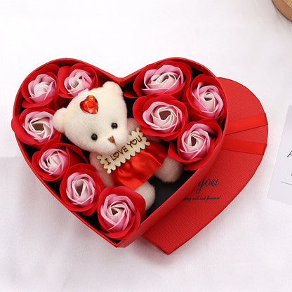 Soap Flower Rose Gift Box with Plush Toy | 10 Love Boxes