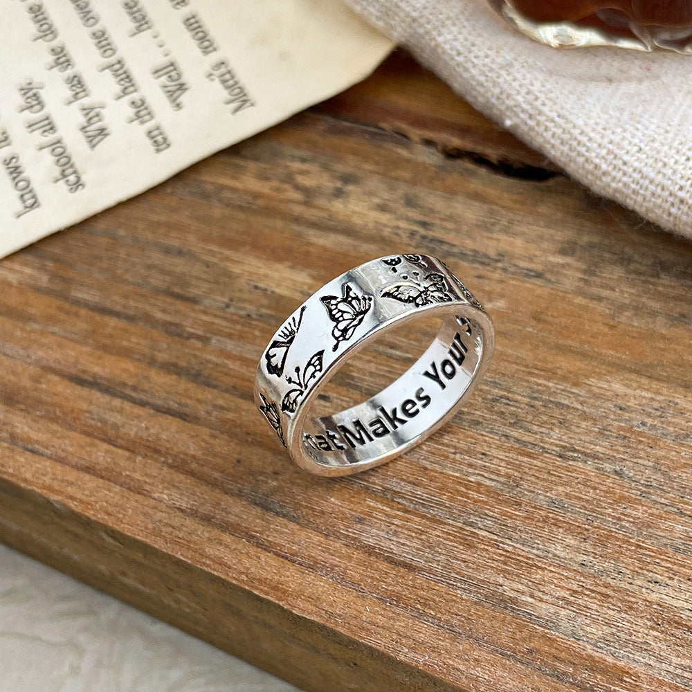 Unisex Alloy Vintage Carved Butterfly Ring – Personality Statement Band