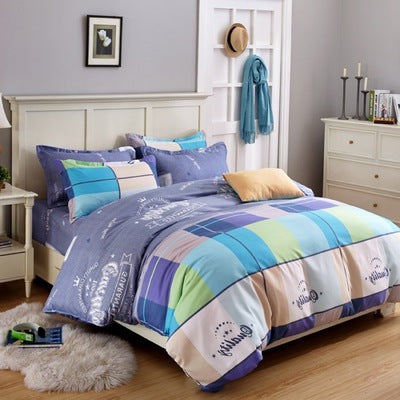 Reactive Print Twill Bedding Set 3 or 4 Piece | Mocha & Plaid