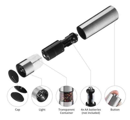 Electric Stainless Steel Pepper & Salt Grinder – One-Touch Mill for Kitchen, BBQ & Dining