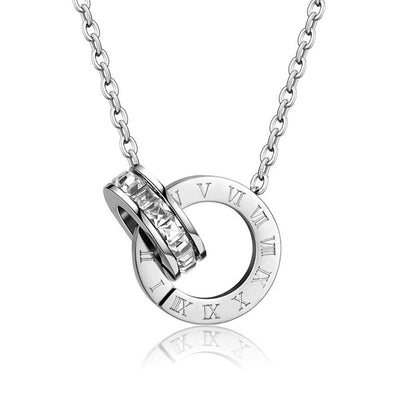 Roman Numeral Double Ring Titanium Steel Necklace