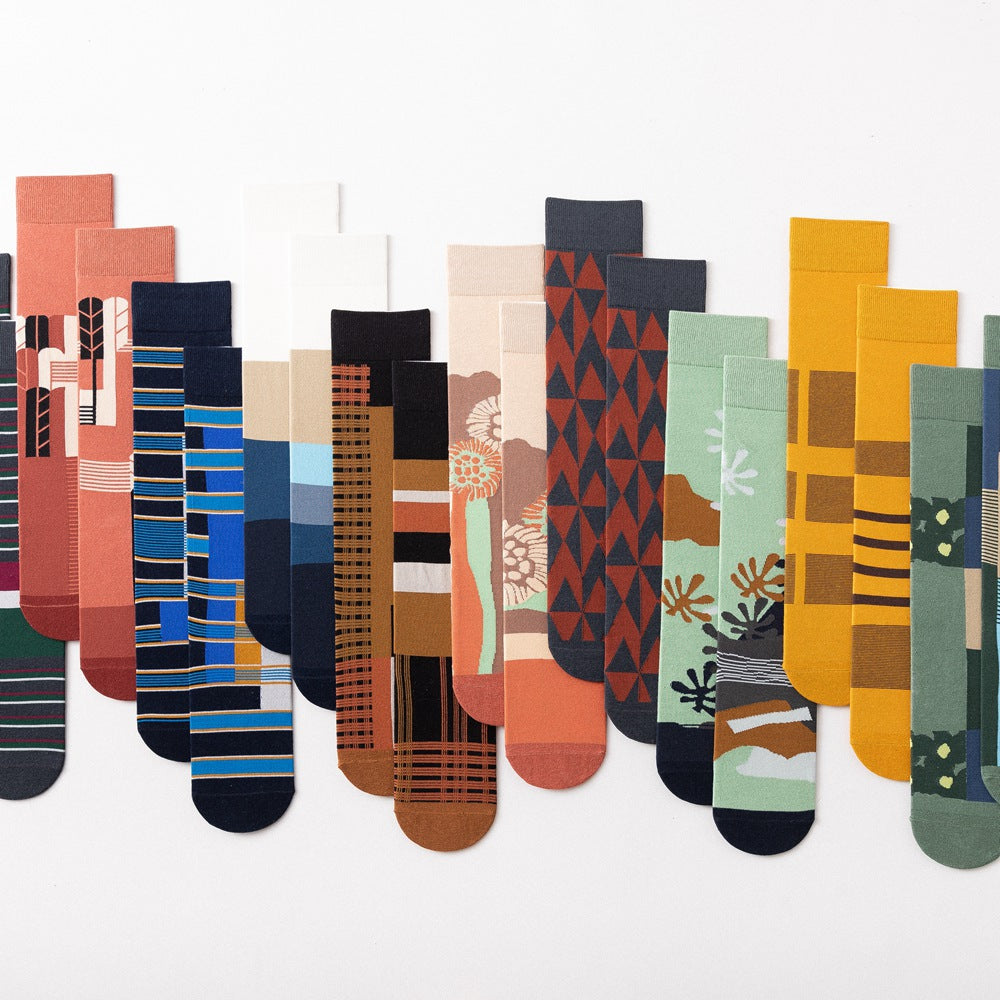 Japanese AB Asymmetric Long-Tube Socks – Cartoon Jacquard 10 Colours