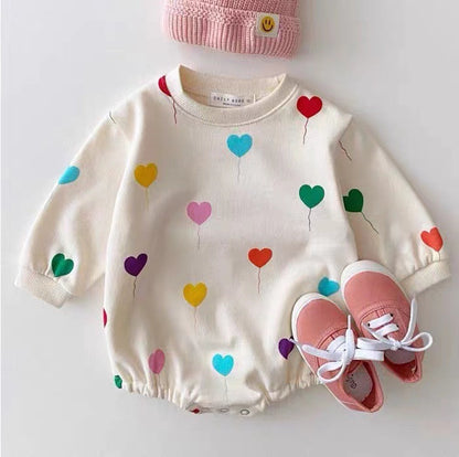 Baby Korean Style Love Print Wrap Romper – White