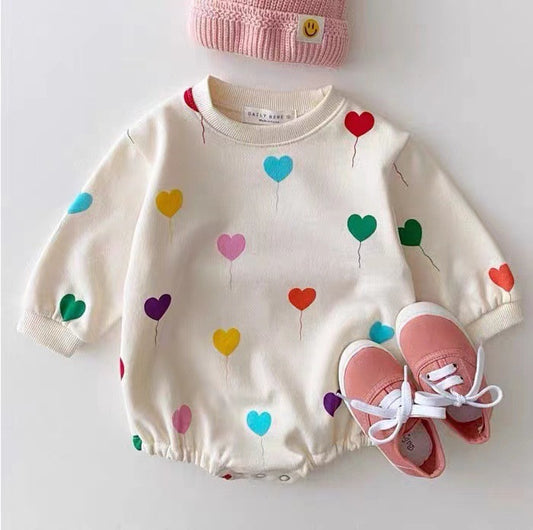 Baby Korean Style Love Print Wrap Romper – White