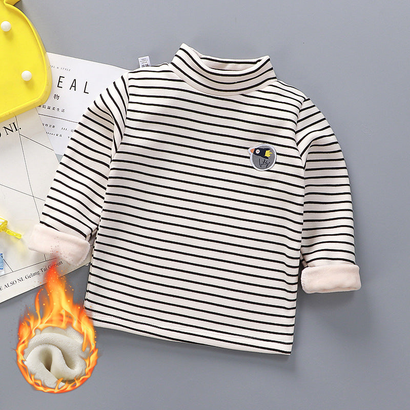 Children's Stripe Velvet-Lined Thermal Base Layer Top | High Collar Boys & Girls