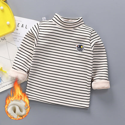 Children's Stripe Velvet-Lined Thermal Base Layer Top | High Collar Boys & Girls