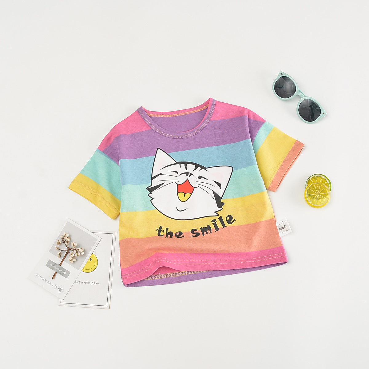 Girls Korean Style Striped Cotton Short Sleeve T-Shirt – 3 Colours