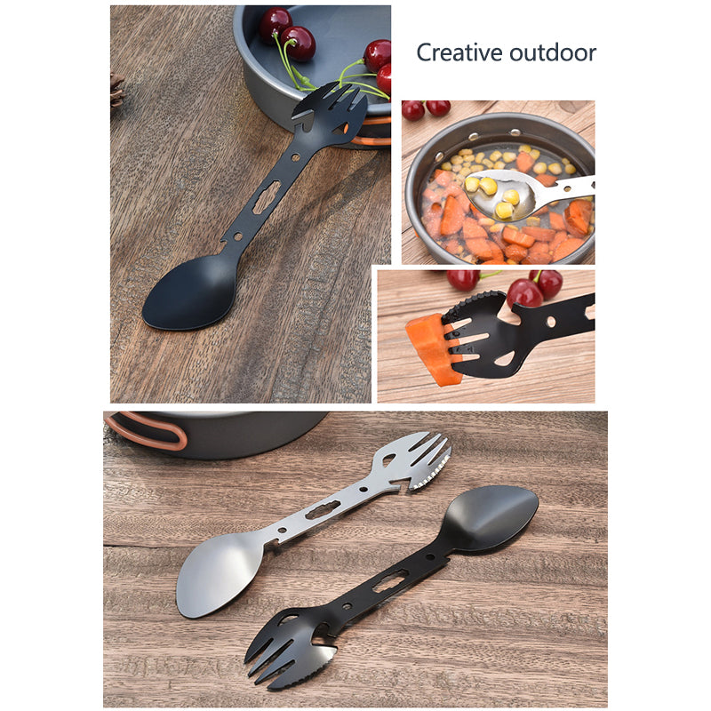Stainless Steel Multi-Function Fork & Spoon Set – Portable Lightweight Camping Cutlery