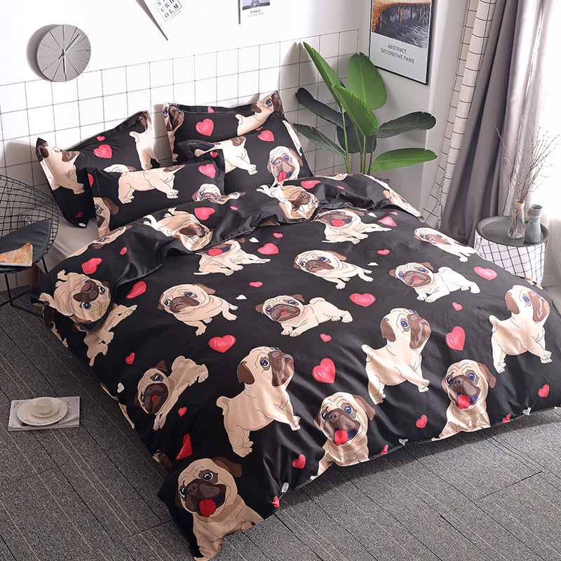 Cartoon Pug Print Duvet Cover Set – UK & US Sizes