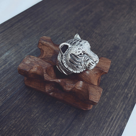 Men's Silver Zodiac Tiger Ring – Retro Aggressive Personality Adjustable Band