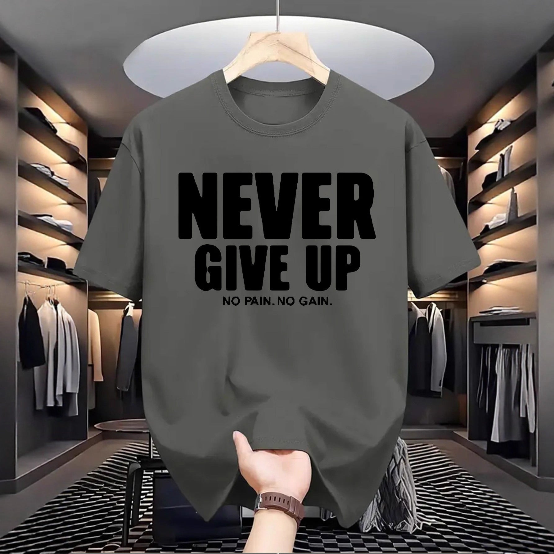 Men's Letter Print Crew-Neck T-Shirt - Short Sleeve Cotton Top 3 Colours