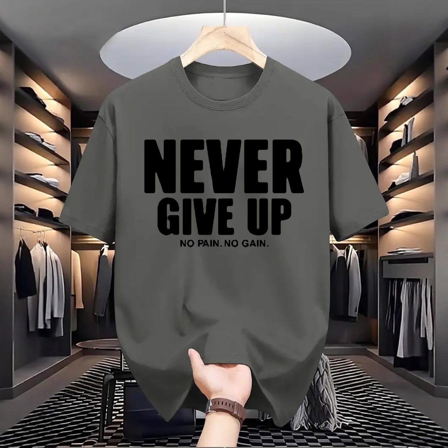 Men's Letter Print Crew-Neck T-Shirt - Short Sleeve Cotton Top 3 Colours