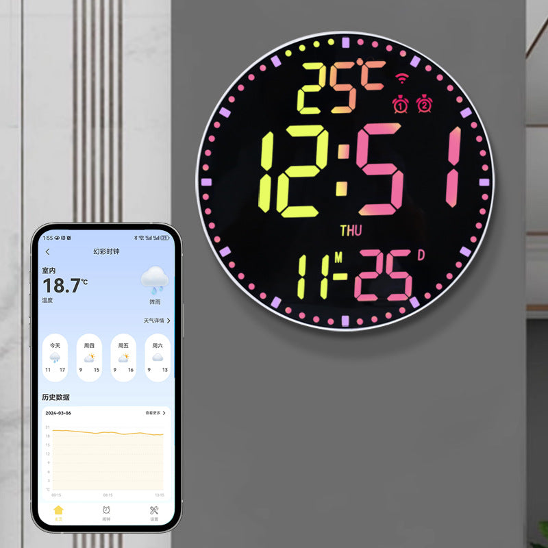 Smart WiFi LED Wall Clock with RGB Lighting & Alarm