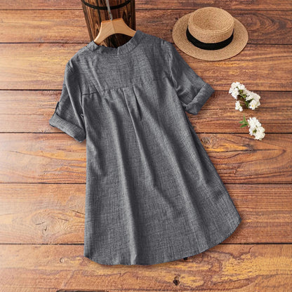 Women's V-Neck Button-Down Loose Shirt | Casual Polyester Pullover Blouse
