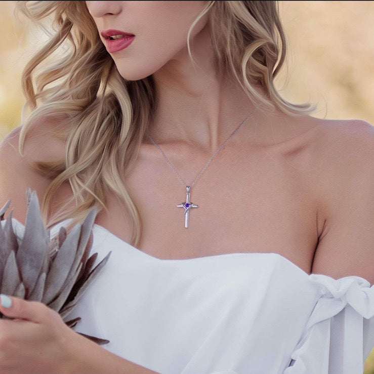 Heart Cross Crystal Pendant Necklace | Electroplated Alloy O-Link Chain for Women