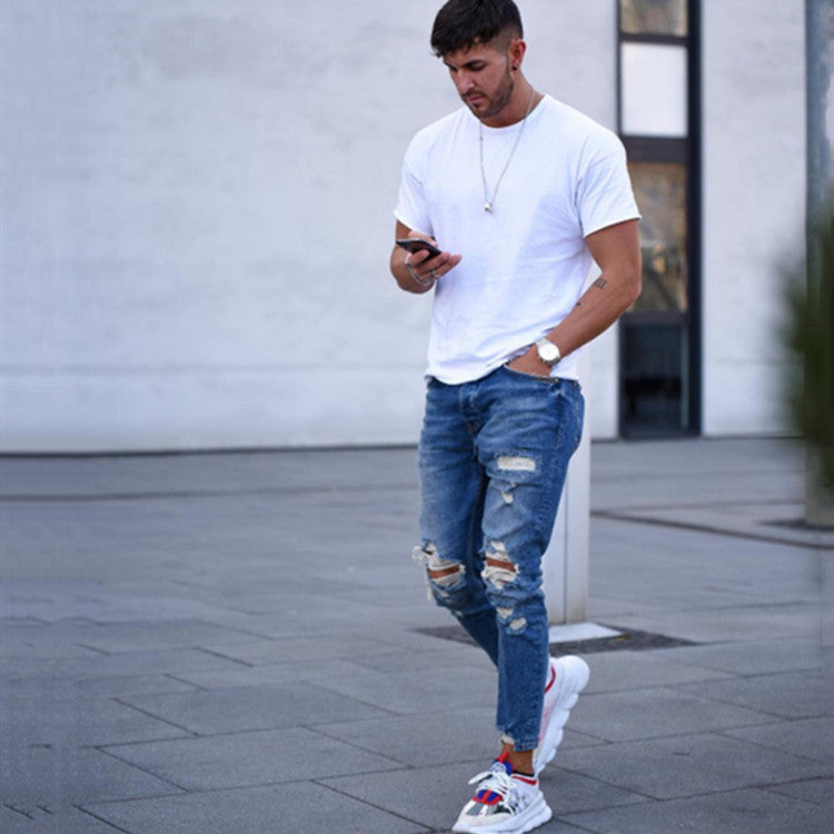 Men's Cotton Jeans – Classic Deep Blue Denim, Sizes S–3XL
