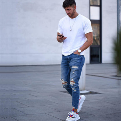Men's Cotton Jeans – Classic Deep Blue Denim, Sizes S–3XL