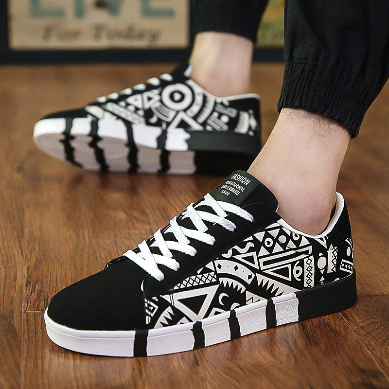 Men's Suede Canvas Trainers – Lace-Up Casual Shoes, Black, Blue & White